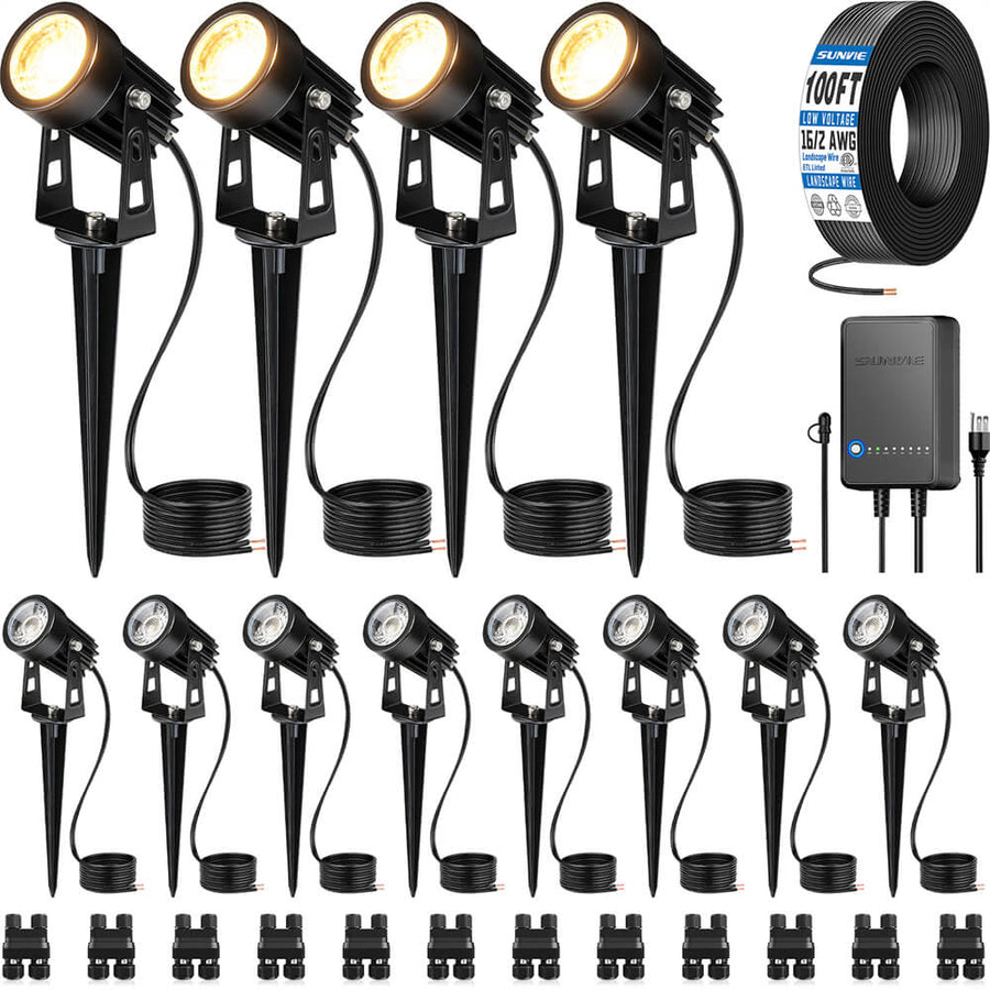 SUNVIE 12-Pack Low Voltage Landscape Lights with Transformer and Connectors